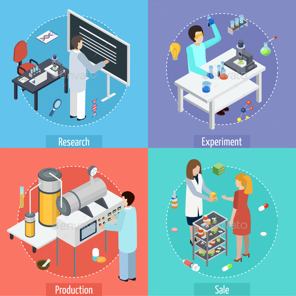 GraphicRiver Pharmaceutical Production 4 Isometric Icons 20832933