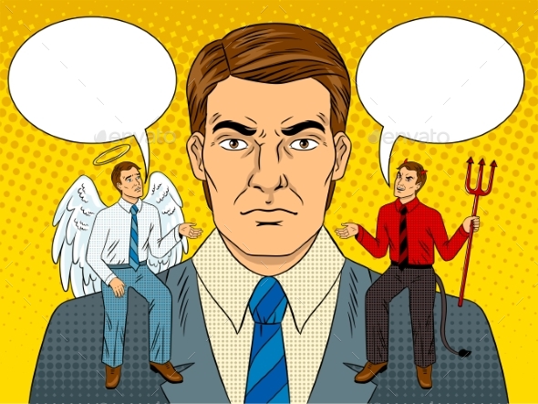 Devil and Angel on Shoulders Pop Art Vector - People Characters