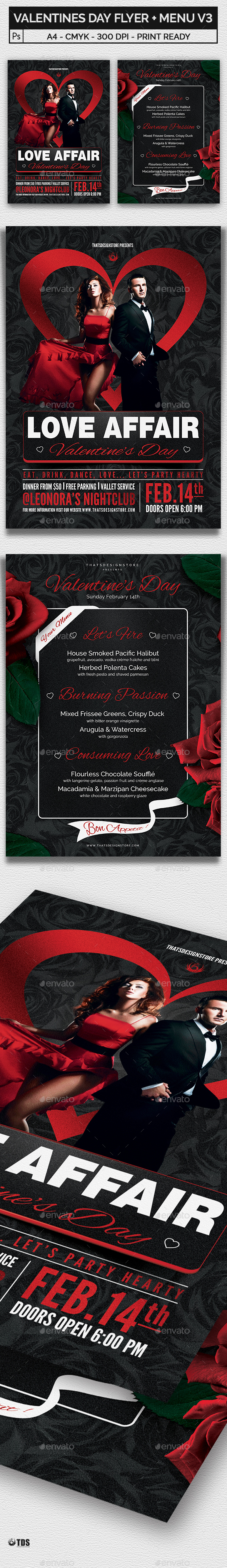Valentines Day Flyer + Menu Bundle V3 - Holidays Events