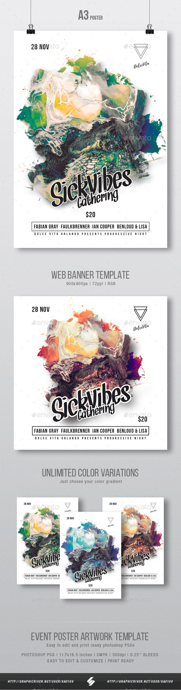 Sick Vibes - Party Flyer / Poster Artwork Template - Clubs & Parties Events
