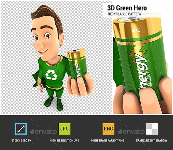 GraphicRiver 3D Green Hero Holding Recyclable Battery 20837030 GraphicRiver 3D Green Hero Holding Recyclable Battery 20837030