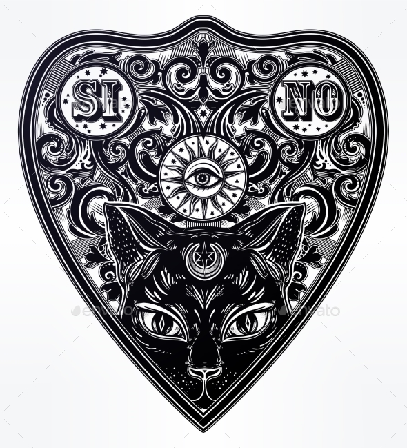 GraphicRiver Vintage Magic Ouija Board Oracle with Black Cat 20837792 GraphicRiver Vintage Magic Ouija Board Oracle with Black Cat 20837792