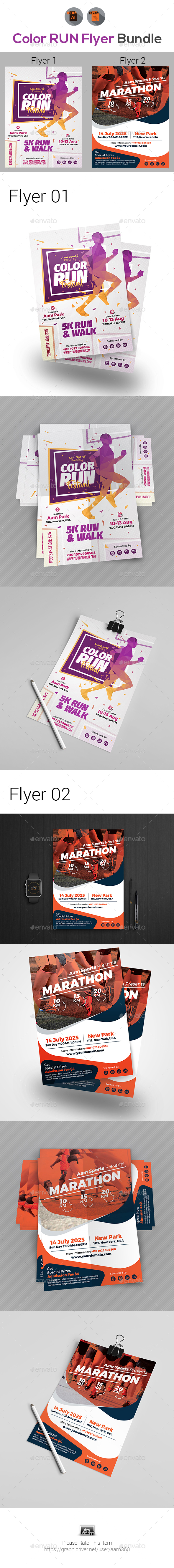 Color Run Event Flyer Bundle - Sports Events