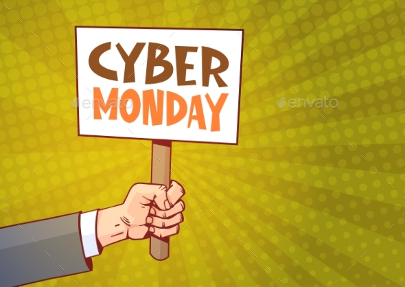 Hand Holding Banner With Text Cyber Monday - Miscellaneous Vectors