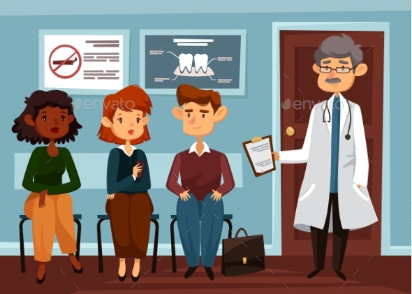 GraphicRiver Doctor or Dentist with People Waiting in Line 20839265 GraphicRiver Doctor or Dentist with People Waiting in Line 20839265