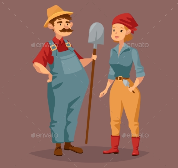 Cartoon Gardener Man and Agriculture Worker, Woman - Sports/Activity Conceptual