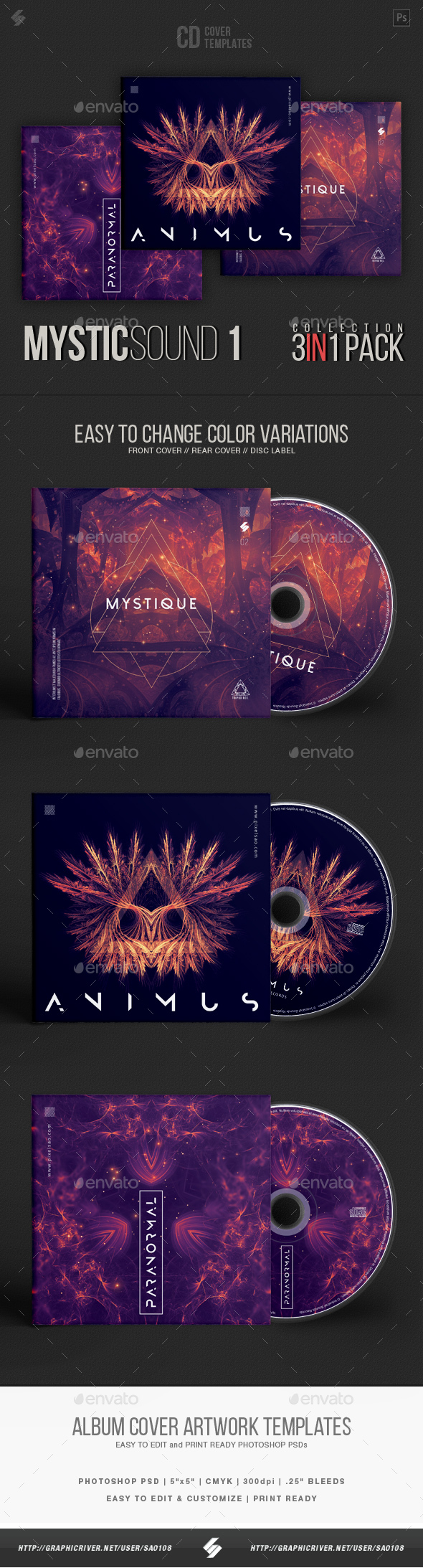 Mystic Sound Collection - CD Cover Artwork Templates Bundle - CD & DVD Artwork Print Templates