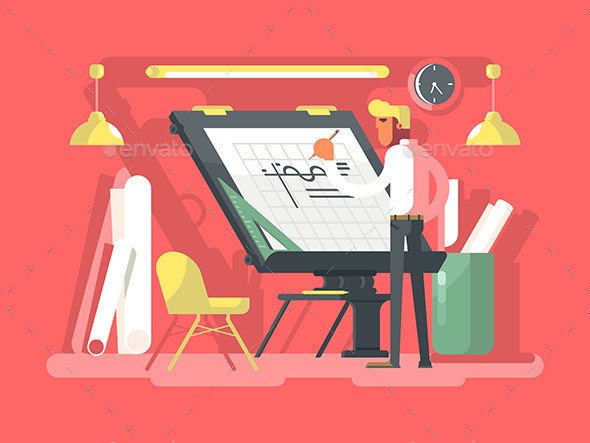 Engineer Constructor Draws Project - People Characters