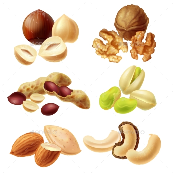 Different Nuts Realistic Vector Set - Food Objects