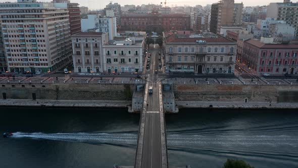 Top view of bridge with traffic