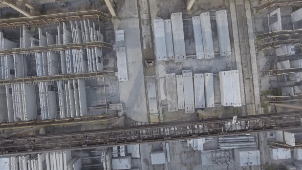 Take-off of the Drone from Warehouse with Metal Structures alt