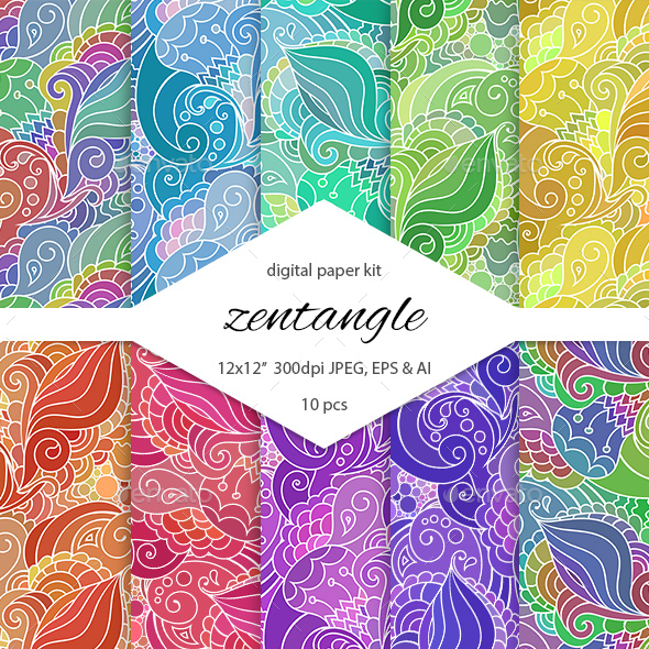 Zentangle Digital Paper Pack - Backgrounds Decorative