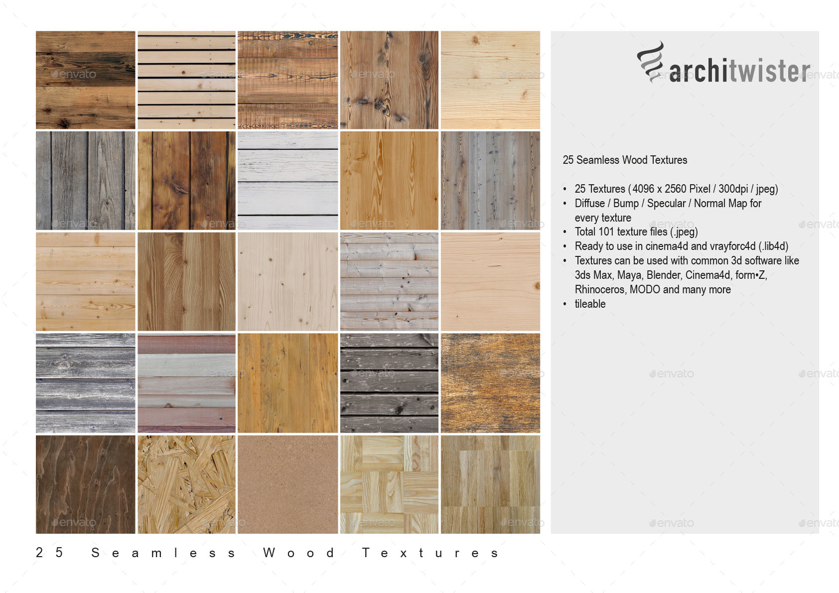 25 Seamless Wood Textures by architwister 3DOcean