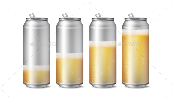 Realistic Beer Cans Mockup Vector - Food Objects