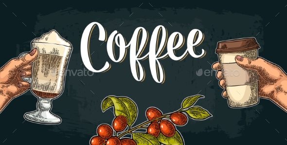 Template Poster with Hand Holding Disposable Cup - Miscellaneous Vectors