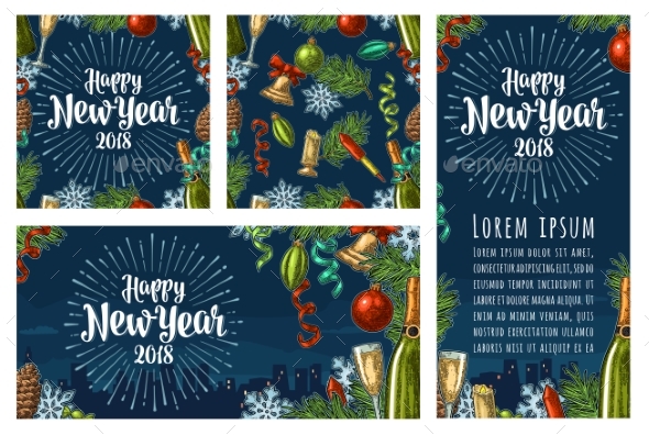 Seamless Pattern and Posters with Happy New Year - New Year Seasons/Holidays