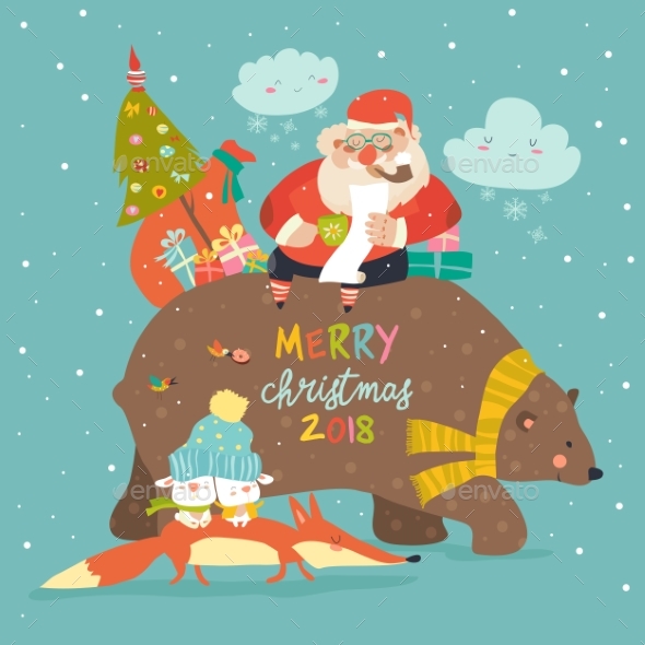 GraphicRiver Santa Claus Riding on the Back of Friendly Bear 20844549 GraphicRiver Santa Claus Riding on the Back of Friendly Bear 20844549