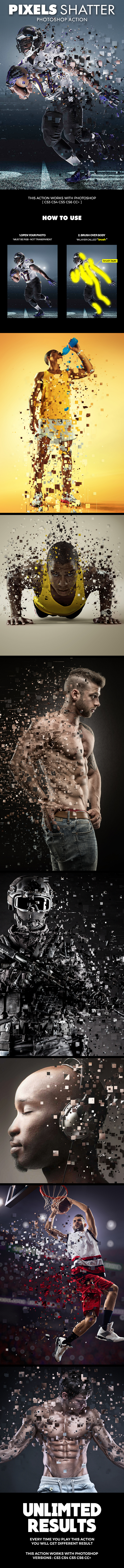 Pixels Shatter Photoshop Action - Photo Effects Actions