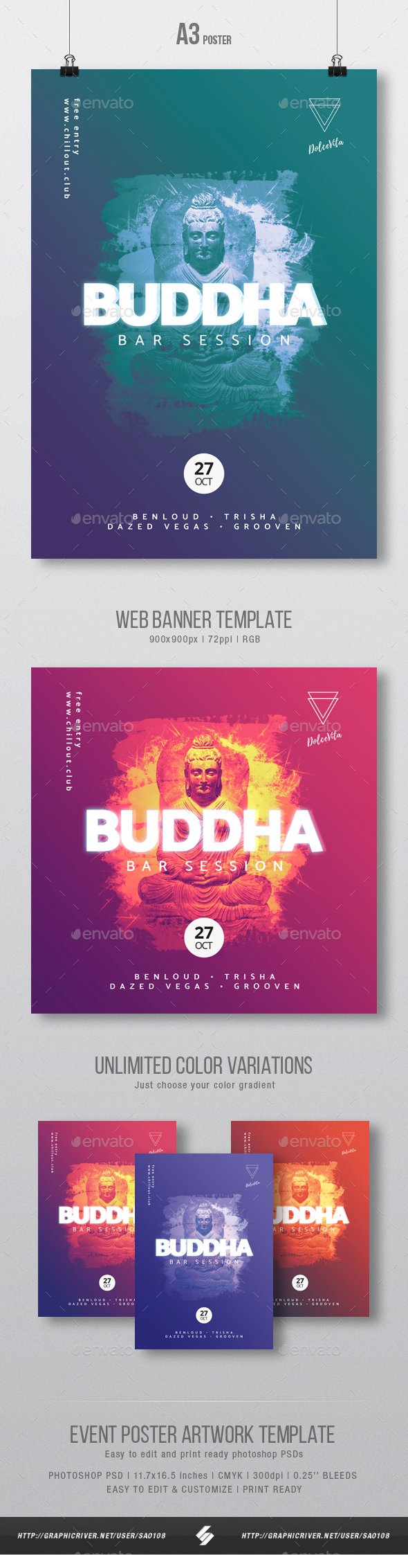 GraphicRiver Buddha Bar 3 Chillout Session Flyer Poster Artwork Template A3 20846633