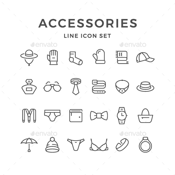 Set Line Icons of Accessories - Man-made objects Objects