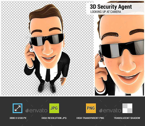 GraphicRiver 3D Security Agent Standing and Looking Up at Camera 20847168 GraphicRiver 3D Security Agent Standing and Looking Up at Camera 20847168