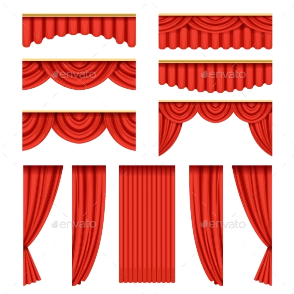 Set of Red Curtains with Pelmets for Theater Stage - Backgrounds Decorative