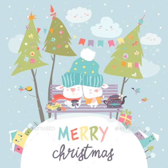 GraphicRiver Rabbit Friends Celebrating Christmas 20847947 GraphicRiver Rabbit Friends Celebrating Christmas 20847947