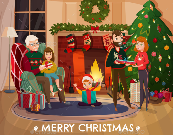 GraphicRiver Family Christmas Congratulation Illustration 20848307