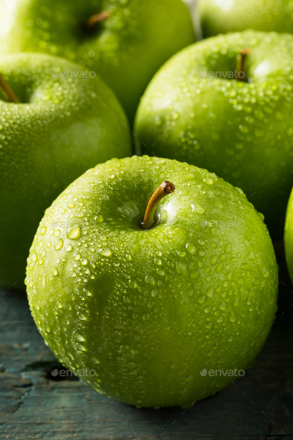 Raw Green Organic Granny Smith Apples Stock Photo by bhofack2