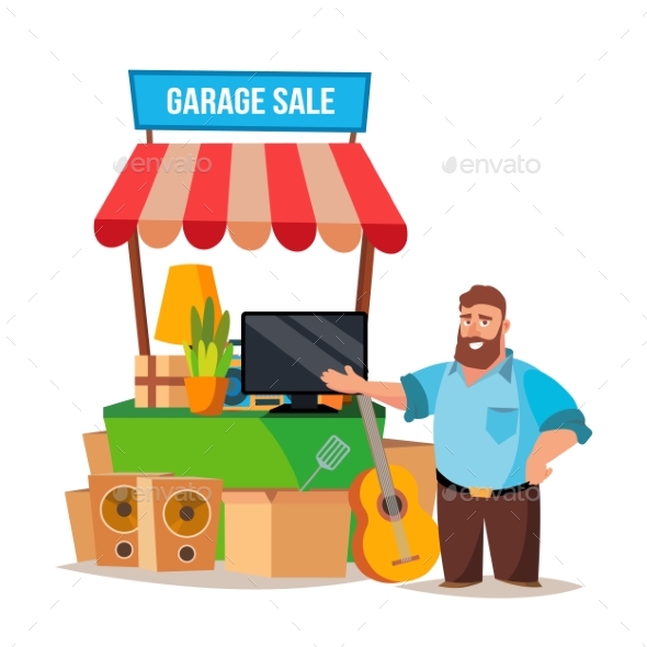 GraphicRiver Yard Sale Vector Man Having A Garage Sale 20850196 GraphicRiver Yard Sale Vector Man Having A Garage Sale 20850196