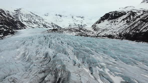 Aerial view of Svinafellsjokull Glacier in wintertime in Iceland. alt