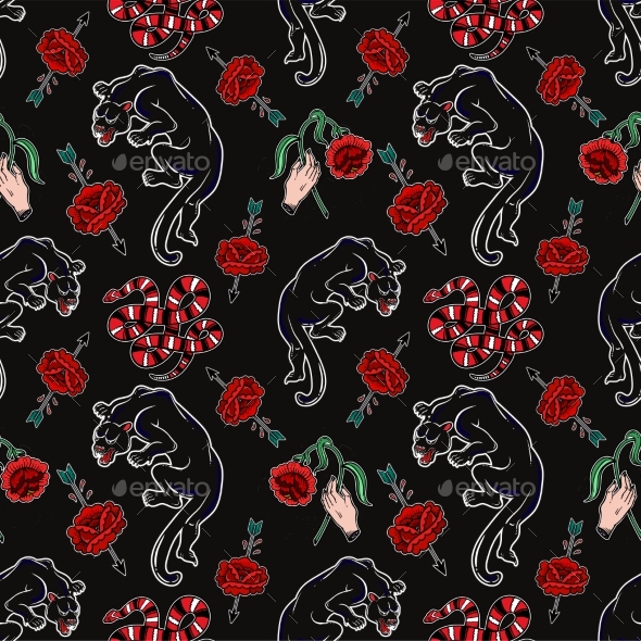 GraphicRiver Seamless Pattern with Wild Snake Black Panther 20850305