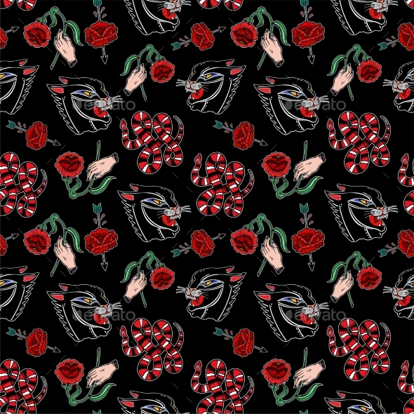 GraphicRiver Seamless Pattern with Wild Snake Black Panther 20850315 GraphicRiver Seamless Pattern with Wild Snake Black Panther 20850315