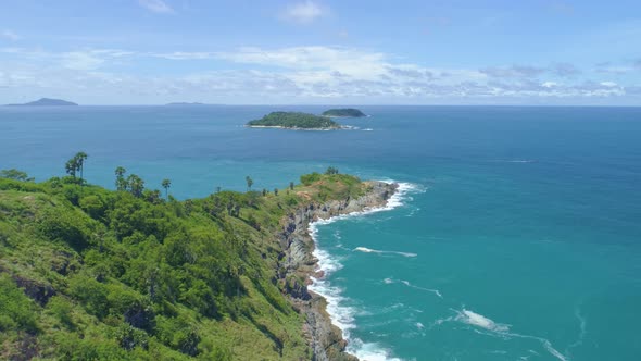 Aerial view phuket seashore Laem promthep cape beautiful sea at Phuket Thailand alt