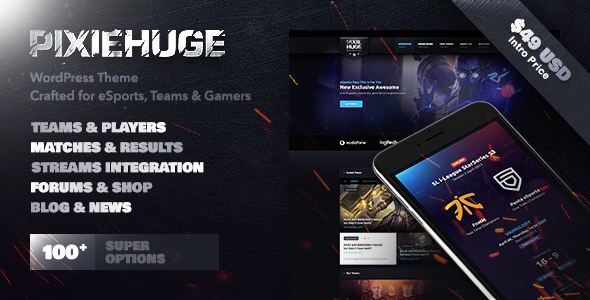PixieHuge | eSports Gaming Theme For Clans & Organizations - Entertainment WordPress