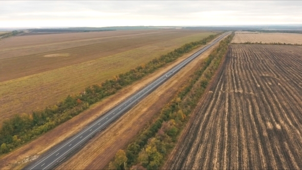 View Over the Early Autumn Fields and a Dual Carriageway Road From the Air alt