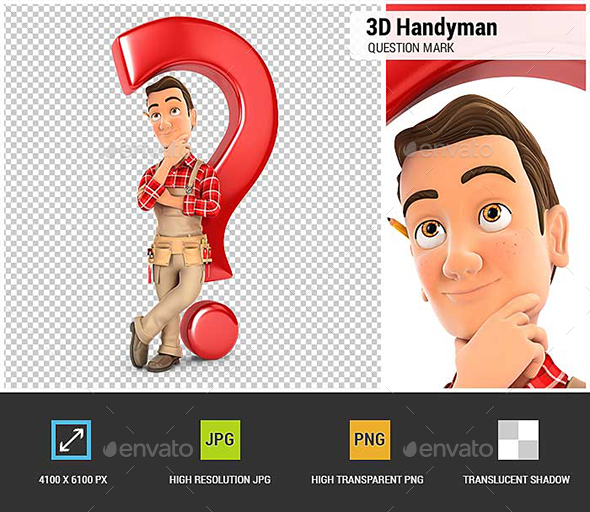 GraphicRiver 3D Handyman Leaning Back Against Question Mark 20855351
