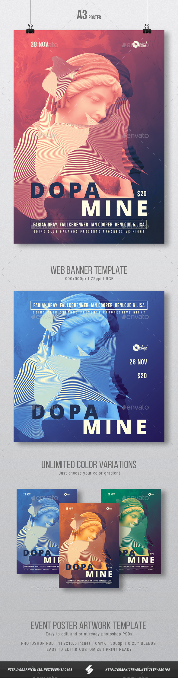 Dopamine - Creative Party Poster / Flyer Artwork Template A3 - Clubs & Parties Events