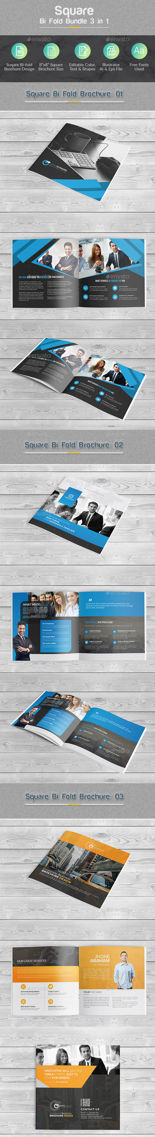 Bi-fold Square Brochure Bundle 3 in 1 - Corporate Brochures