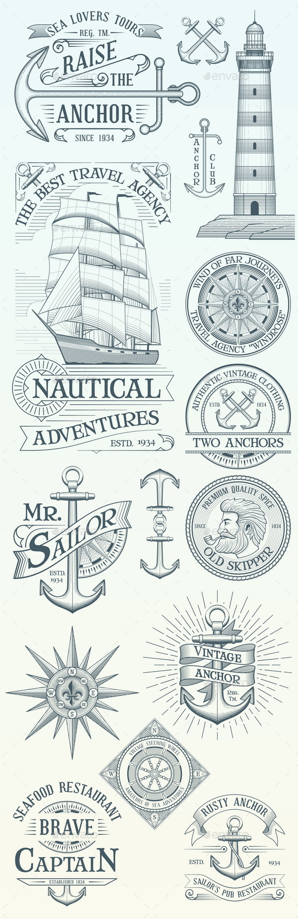 Set of Vintage Nautical Labels and Badges - Badges & Stickers Web Elements