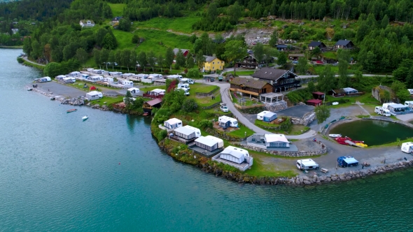 Beautiful Nature Norway Aerial View of the Campsite To Relax, Stock Footage