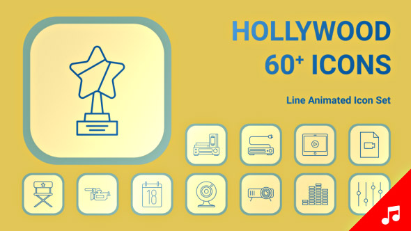 Hollywood Movie Cinema Animation - Line Icons and Elements