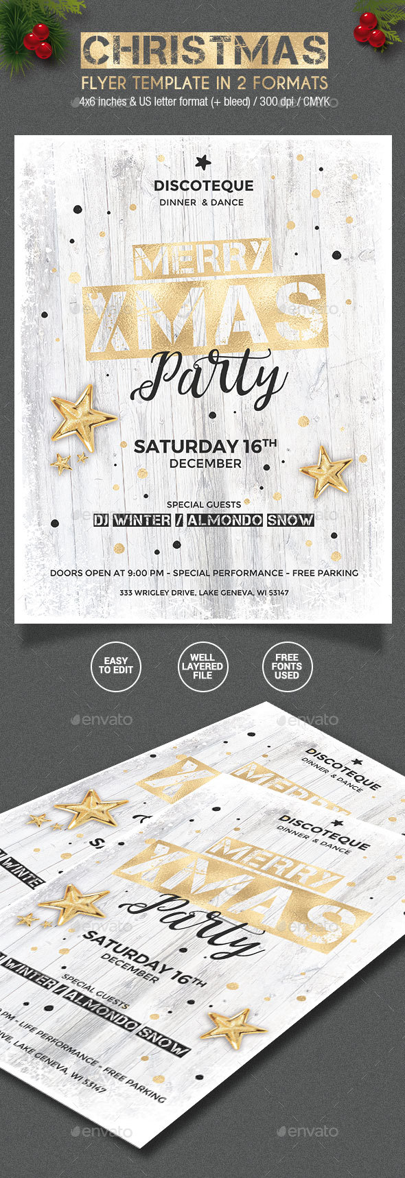 Gold / White Christmas Party Flyer - 2 formats