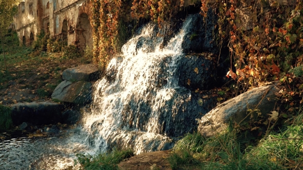 Waterfall on the Ruins in the Autumn