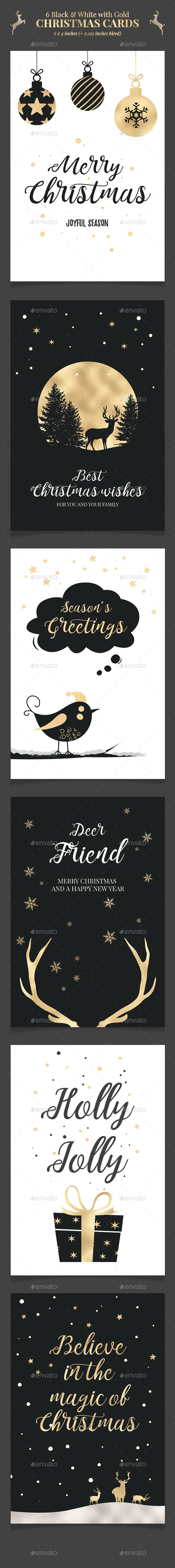 6 Black & White Christmas Cards / Backgrounds PSD - Christmas Greeting Cards