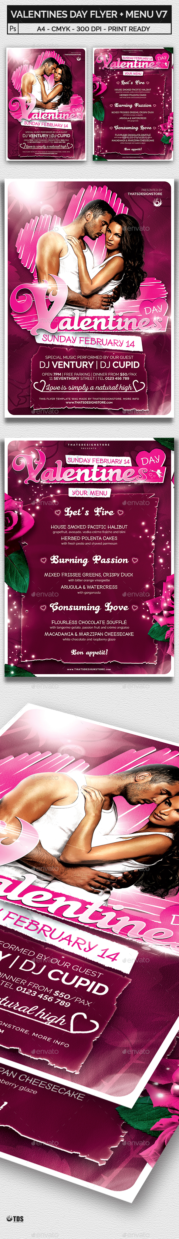 Valentines Day Flyer + Menu Bundle V7 - Holidays Events