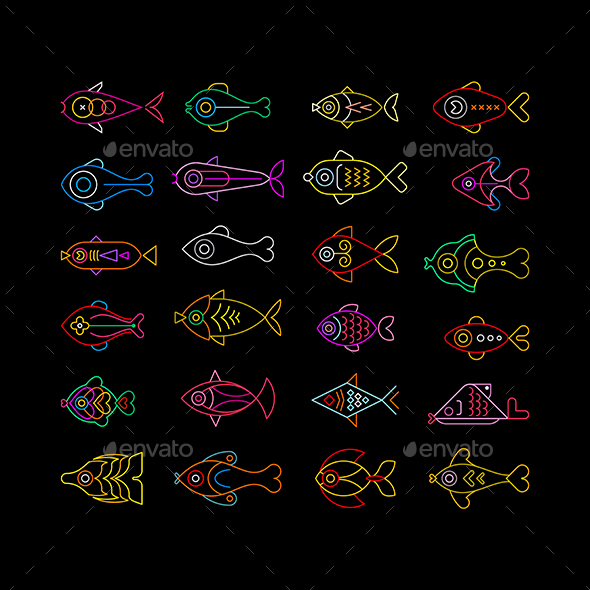 GraphicRiver Neon Fish Icon Set 20860585