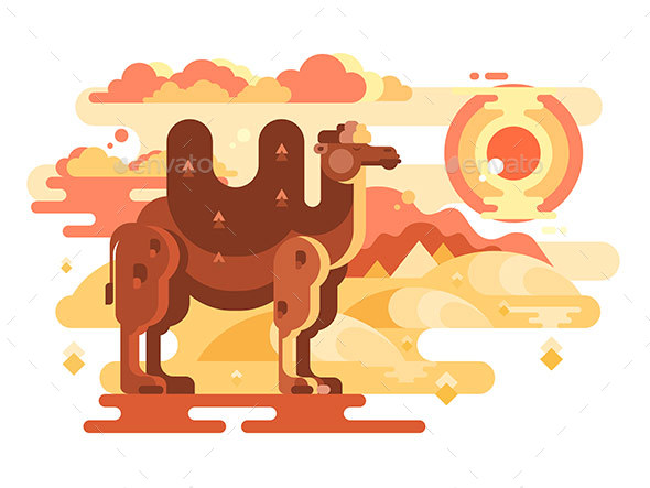Two-Humped Camel in Desert - Animals Characters