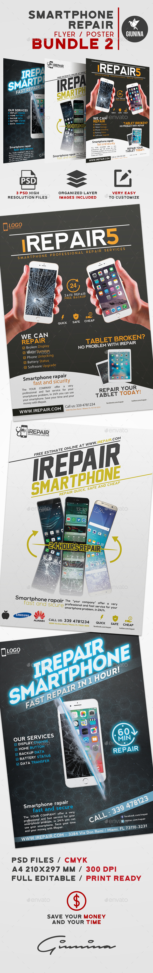 Smartphone Repair Flyer/Poster Bundle 2 - Commerce Flyers