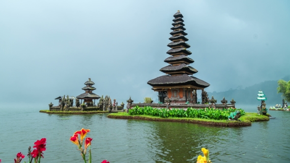 Fog on the Lake Beratan Near the Temple Pura Ulun Danu Batur in Bedugul, Bali. alt